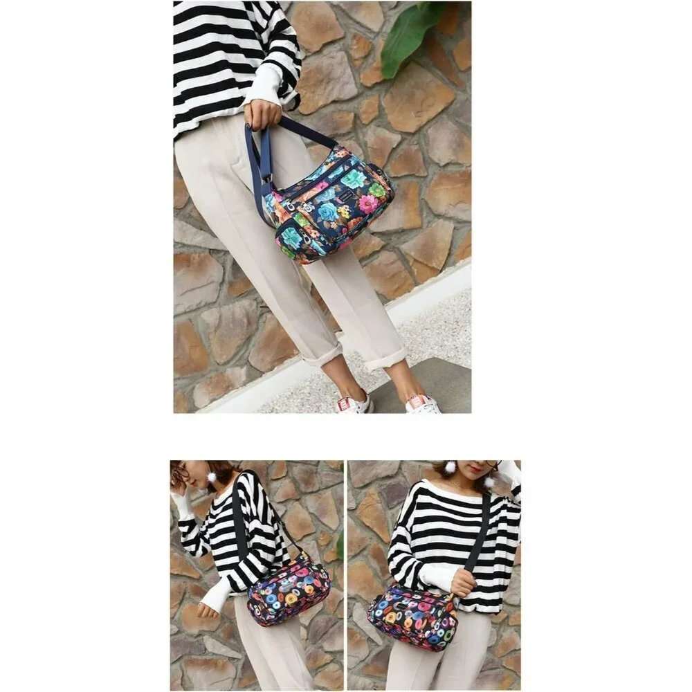 Women Nylon Crossbody Bag Multi Pocket Zipper Shoulder Purse Casual Travel